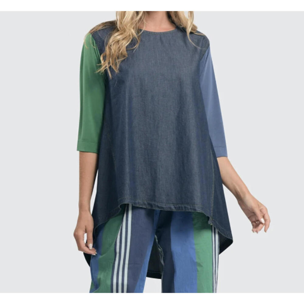 ALEMBIKA chambray color block tunic top sz S